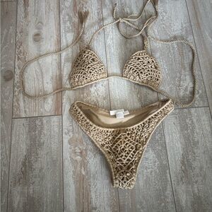 Indah Tan Crochet Bikini Set